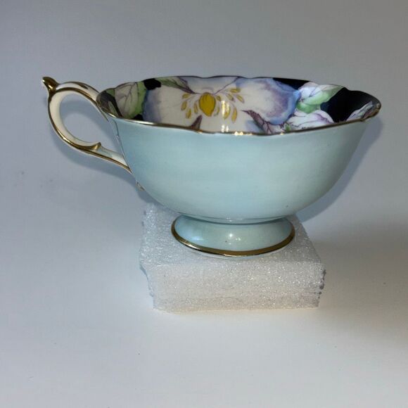 Paragon Tea Cup & Saucer HM the Queen Mary by Appointment teal/gold - Picture 2 of 12